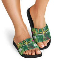 Dominica Sisserou Parrot Slide Sandals Tropical Flower Flag Style - Wonder Print Shop