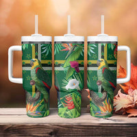 Dominica Sisserou Parrot Tumbler With Handle Tropical Flower Flag Style - Wonder Print Shop