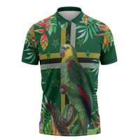 Dominica Sisserou Parrot Zipper Polo Shirt Tropical Flower Flag Style - Wonder Print Shop