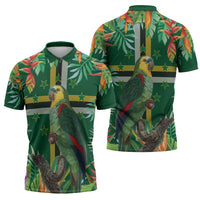 Dominica Sisserou Parrot Zipper Polo Shirt Tropical Flower Flag Style - Wonder Print Shop