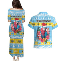 Saint Lucia Christmas Couples Matching Puletasi and Hawaiian Shirt Saint Lucian Parrot With Hibiscus Flowers - Wonder Print Shop