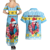 Saint Lucia Christmas Couples Matching Summer Maxi Dress and Hawaiian Shirt Saint Lucian Parrot With Hibiscus Flowers - Wonder Print Shop