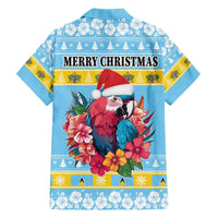Saint Lucia Christmas Family Matching Off The Shoulder Long Sleeve Dress and Hawaiian Shirt Saint Lucian Parrot With Hibiscus Flowers - Wonder Print Shop