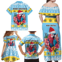 Saint Lucia Christmas Family Matching Off Shoulder Maxi Dress and Hawaiian Shirt Saint Lucian Parrot With Hibiscus Flowers - Wonder Print Shop