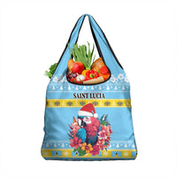 Saint Lucia Christmas Grocery Bag Saint Lucian Parrot With Hibiscus Flowers