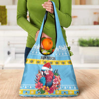 Saint Lucia Christmas Grocery Bag Saint Lucian Parrot With Hibiscus Flowers