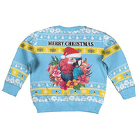 Saint Lucia Christmas Kid Ugly Christmas Sweater Saint Lucian Parrot With Hibiscus Flowers - Wonder Print Shop