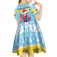 Saint Lucia Christmas Kid Short Sleeve Dress Saint Lucian Parrot With Hibiscus Flowers - Wonder Print Shop