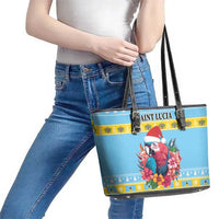 Saint Lucia Christmas Leather Tote Bag Saint Lucian Parrot With Hibiscus Flowers - Wonder Print Shop