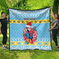 Saint Lucia Christmas Quilt Saint Lucian Parrot With Hibiscus Flowers - Wonder Print Shop
