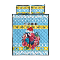 Saint Lucia Christmas Quilt Bed Set Saint Lucian Parrot With Hibiscus Flowers - Wonder Print Shop