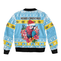Saint Lucia Christmas Sleeve Zip Bomber Jacket Saint Lucian Parrot With Hibiscus Flowers - Wonder Print Shop