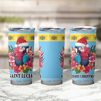 Saint Lucia Christmas Tumbler Cup Saint Lucian Parrot With Hibiscus Flowers - Wonder Print Shop