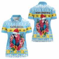Saint Lucia Christmas Women Polo Shirt Saint Lucian Parrot With Hibiscus Flowers - Wonder Print Shop