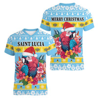 Saint Lucia Christmas Women V-Neck T-Shirt Saint Lucian Parrot With Hibiscus Flowers - Wonder Print Shop