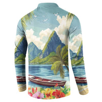 Pitons Saint Lucia Button Sweatshirt Hibiscus Flowers - Wonder Print Shop