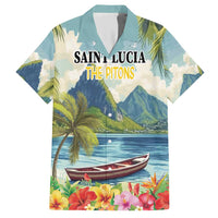Pitons Saint Lucia Family Matching Short Sleeve Bodycon Dress and Hawaiian Shirt Hibiscus Flowers - Wonder Print Shop
