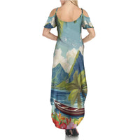 Pitons Saint Lucia Family Matching Summer Maxi Dress and Hawaiian Shirt Hibiscus Flowers - Wonder Print Shop