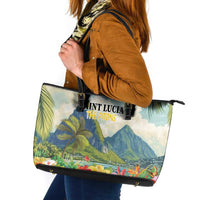 Pitons Saint Lucia Leather Tote Bag Hibiscus Flowers - Wonder Print Shop