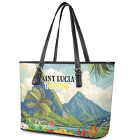 Pitons Saint Lucia Leather Tote Bag Hibiscus Flowers - Wonder Print Shop