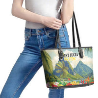 Pitons Saint Lucia Leather Tote Bag Hibiscus Flowers - Wonder Print Shop