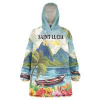 Pitons Saint Lucia Wearable Blanket Hoodie Hibiscus Flowers - Wonder Print Shop