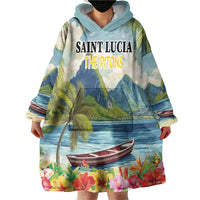 Pitons Saint Lucia Wearable Blanket Hoodie Hibiscus Flowers - Wonder Print Shop