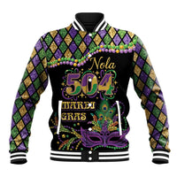 Mardi Gras 504 Nola New Orleans Baseball Jacket Mask Up Beads Out - Wonder Print Shop
