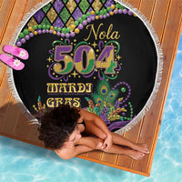 Mardi Gras 504 Nola New Orleans Beach Blanket Mask Up Beads Out - Wonder Print Shop