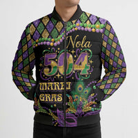 Mardi Gras 504 Nola New Orleans Bomber Puffer Jacket Mask Up Beads Out - Wonder Print Shop