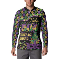 Mardi Gras 504 Nola New Orleans Button Sweatshirt Mask Up Beads Out - Wonder Print Shop