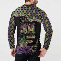 Mardi Gras 504 Nola New Orleans Button Sweatshirt Mask Up Beads Out - Wonder Print Shop