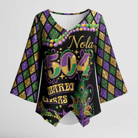 Mardi Gras 504 Nola New Orleans Kimono Sleeve Blouse Mask Up Beads Out - Wonder Print Shop