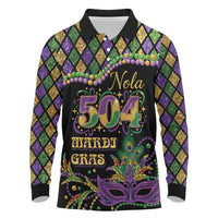 Mardi Gras 504 Nola New Orleans Long Sleeve Polo Shirt Mask Up Beads Out - Wonder Print Shop