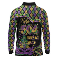 Mardi Gras 504 Nola New Orleans Long Sleeve Polo Shirt Mask Up Beads Out - Wonder Print Shop