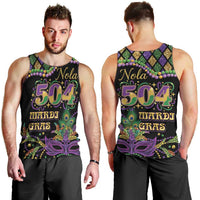 Mardi Gras 504 Nola New Orleans Men Tank Top Mask Up Beads Out - Wonder Print Shop