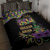 Mardi Gras 504 Nola New Orleans Quilt Bed Set Mask Up Beads Out - Wonder Print Shop