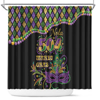 Mardi Gras 504 Nola New Orleans Shower Curtain Mask Up Beads Out - Wonder Print Shop