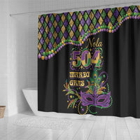 Mardi Gras 504 Nola New Orleans Shower Curtain Mask Up Beads Out - Wonder Print Shop