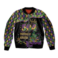 Mardi Gras 504 Nola New Orleans Sleeve Zip Bomber Jacket Mask Up Beads Out - Wonder Print Shop