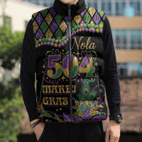 Mardi Gras 504 Nola New Orleans Sleeveless Puffer Jacket Mask Up Beads Out - Wonder Print Shop