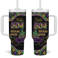 Mardi Gras 504 Nola New Orleans Tumbler With Handle Mask Up Beads Out - Wonder Print Shop