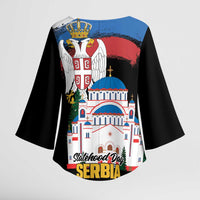 Serbia Statehood Day Kimono Sleeve Blouse Saint Sava with Serbian Eagle
