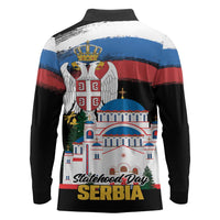 Serbia Statehood Day Long Sleeve Polo Shirt Saint Sava with Serbian Eagle