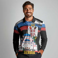 Serbia Statehood Day Long Sleeve Polo Shirt Saint Sava with Serbian Eagle