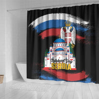 Serbia Statehood Day Shower Curtain Saint Sava with Serbian Eagle
