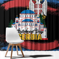 Serbia Statehood Day Window Curtain Saint Sava with Serbian Eagle
