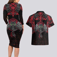 Black Dragon Vikings Couples Matching Long Sleeve Bodycon Dress and Hawaiian Shirt - Wonder Print Shop