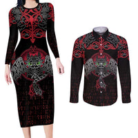 Black Dragon Vikings Couples Matching Long Sleeve Bodycon Dress and Long Sleeve Button Shirt - Wonder Print Shop