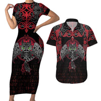 Black Dragon Vikings Couples Matching Short Sleeve Bodycon Dress and Hawaiian Shirt - Wonder Print Shop